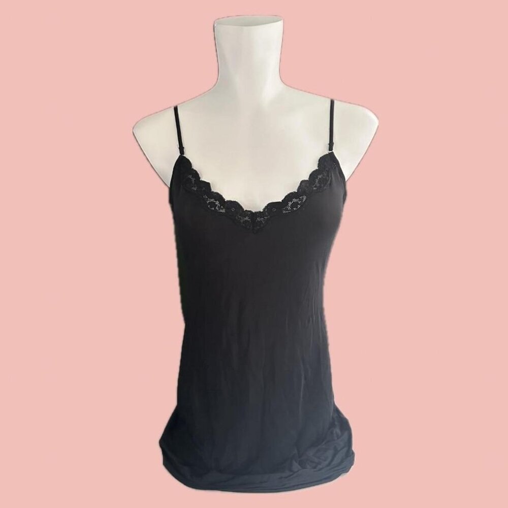 Vintage-Inspired Lingerie Slip Dress – Black Stretchy Lace Trim Size M